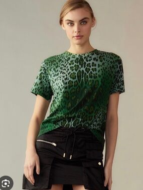Cynthia Rowley Green & Black Cheetah Print Top (Size L)